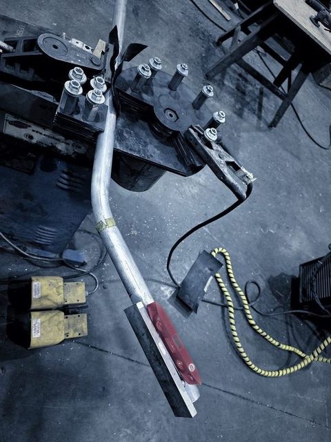 A length of tube clamped in the tube bender